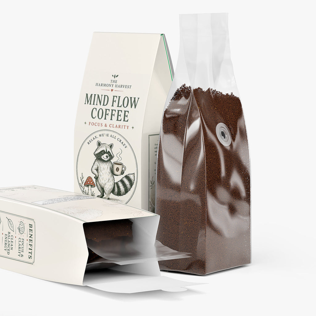 Mind Flow Mushroom Coffee - Medium Roast Arabica Beans with Organic Lion's Mane & Chaga, Low Acidity Adaptogen Coffee for Focus & Energy, Made in USA - 12 oz