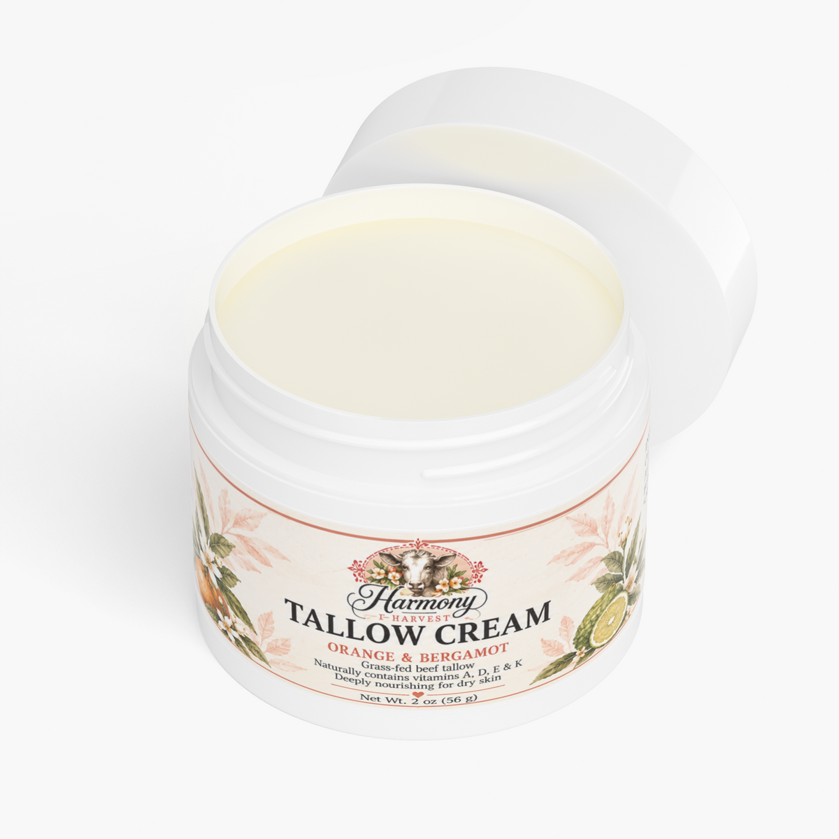 Whipped Tallow Cream: Orange & Bergamot Organic Daily Face & Body Moisturizer
